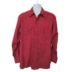 Wrangler Vtg Western Shirt XL Red Long-Sleeve Striped Pearl Snap Ranch Wear